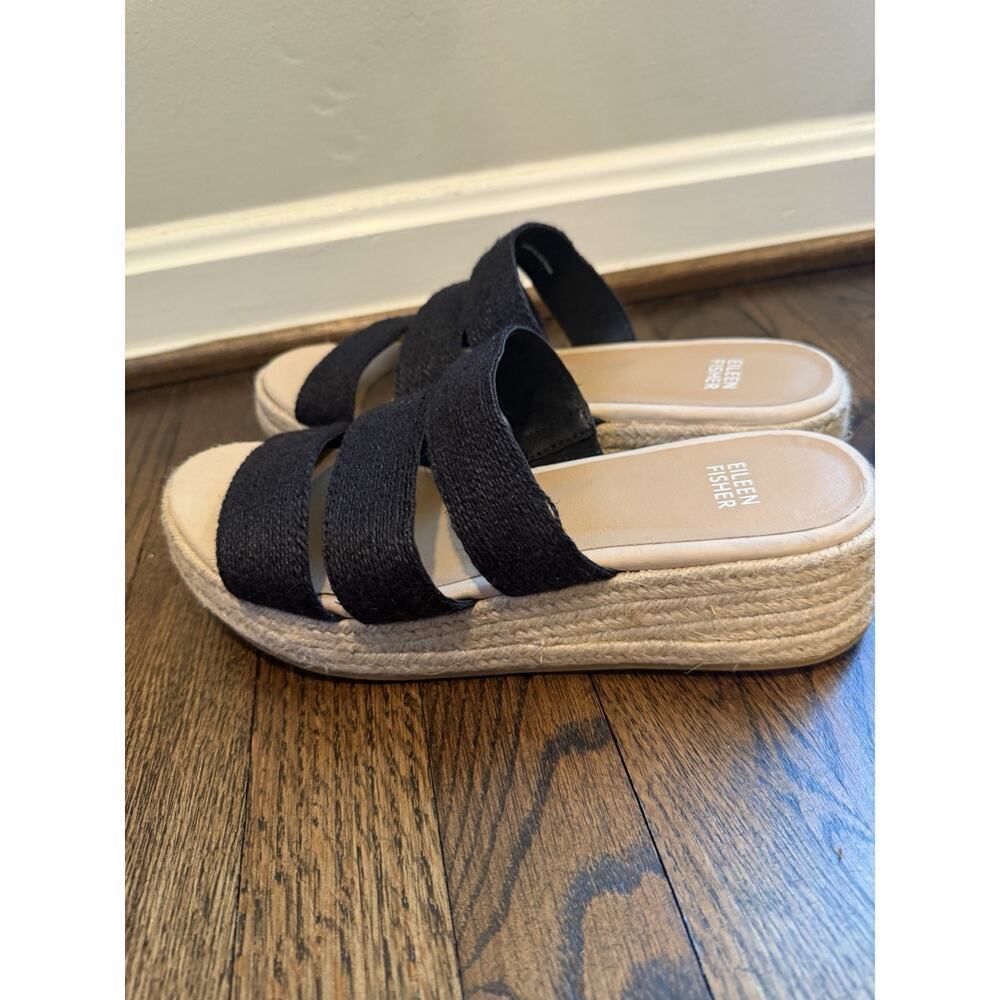 Eileen Fisher Mayla Jute Espadrille Sandal Black Straps Women's Sz 8.5 NEW $185